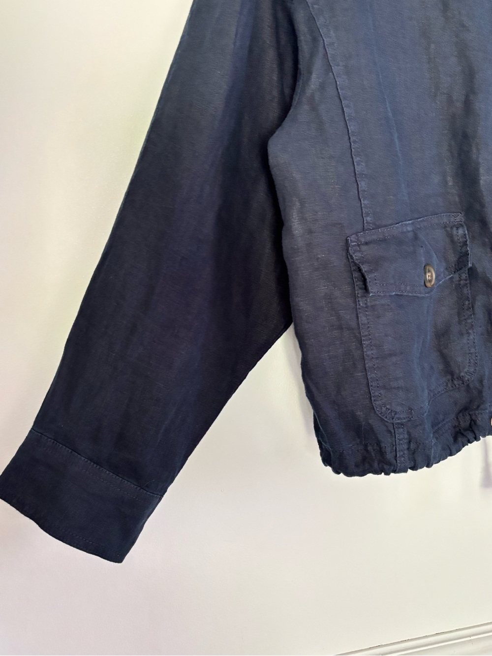 Talbots Women’s Navy Blue 100% Linen Button Front Utility Field Jacket XL - Picture 7 of 16